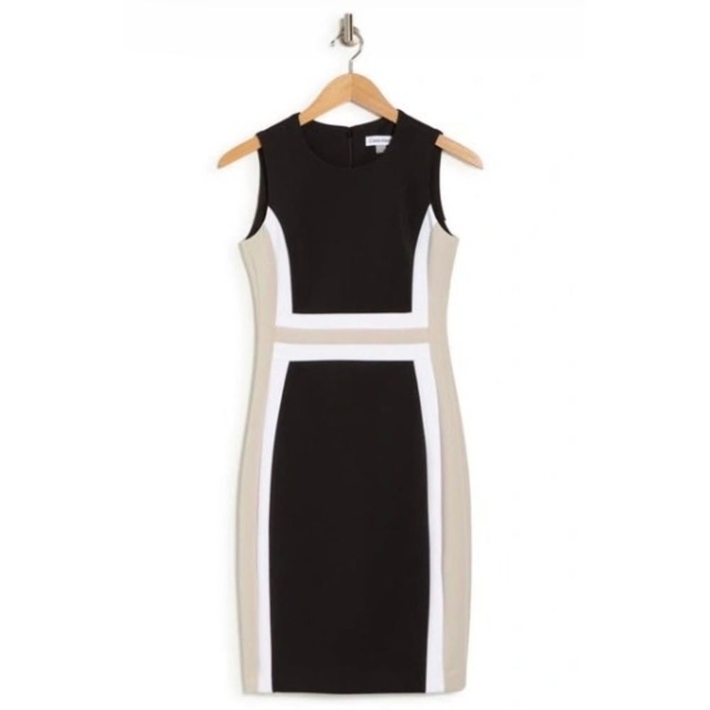 NEW Calvin Klein Colorblock Sleeveless Scuba Sheath Dress Black White Career